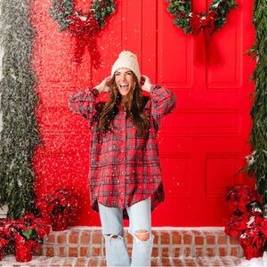Shop Talulah Oversized Red Plaid Flannel Shirt